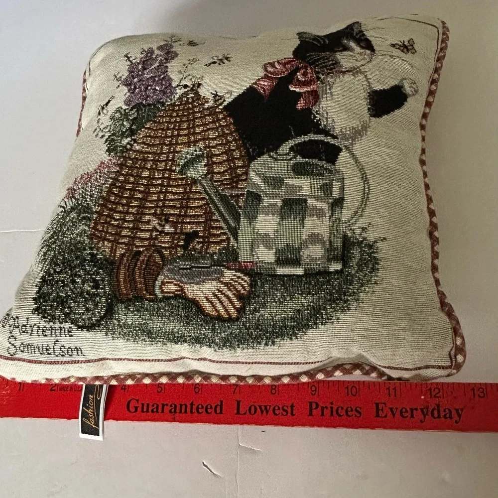 PILLOW-TAPESTRY-ADRIENNE SAMUELSON-Cat-Garden-Bees-Butterfly-Country-12